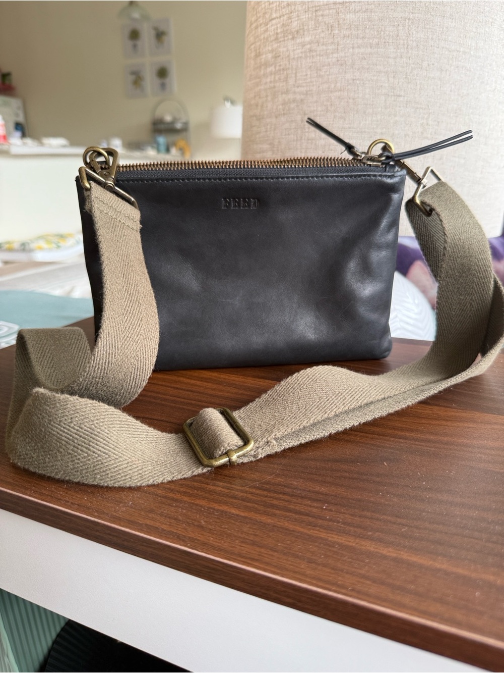 Leather Crossbody Bag with Adjustable Strap - Black